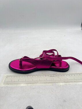 XYD Purple Open Toe Metal Gold Hardware Flip Flops Ankle Wrap Lace-up Sandals